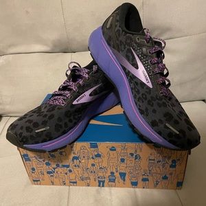 Brooks Ghost Black/Purple Leopard Print Women’s Size 10.5 Running Shoes